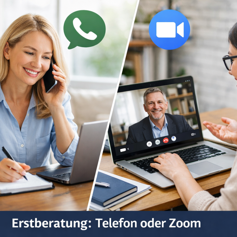 Frau spricht am Telefon und nutzt einen Laptop für ein Video-Gespräch.